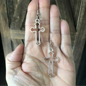 3 for $25/ Silver Hallow Cross Christian Drop Earrings NWT